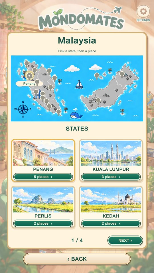 The Malaysia map screen with states to pick